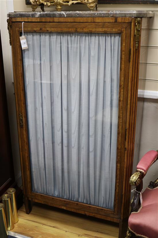 A 19th century French Louis XVI style kingwood and rosewood vitrine, W.2ft 7in. D.1ft 2in. H.4ft 5in.